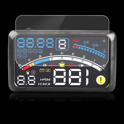 Vista 5 de Universal 5.9 "Coche HUD Display MPH/KM/h Over Speed Limit Advertencia Plug and Play Proyector de parabrisas con película para coches con OBDII