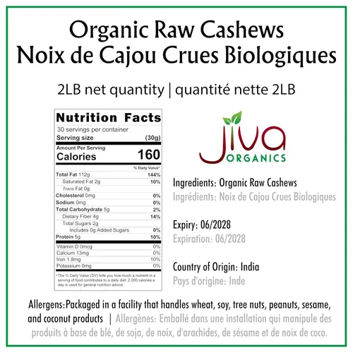 Vista 2 de Anacardos Jiva Organics sin procesar, orgánicos, en una bolsa de 2 libras (en total)