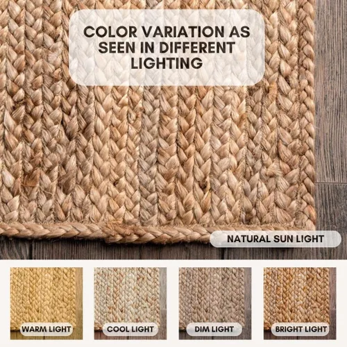 Vista 7 de Frelish Decor - Alfombra de yute tejida a mano, 6' x 9', hilo natural, rústica, vintage, beige, trenzada, reversible y rectangular para dormitorio