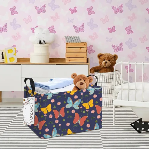 Vista 3 de FANKANG - Cestos de almacenamiento, cesta de lavandería plegable de lona para cuarto infantil con revestimiento impermeable de PE, grandes cestas