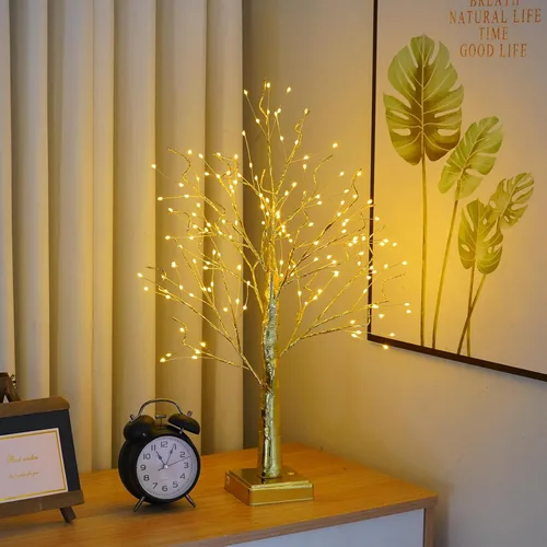 Vista 8 de PXBNIUYA Lámpara de árbol artificial de 144 LED con temporizador, árboles de abedul con luces LED, lámpara de árboles iluminada con USB / batería