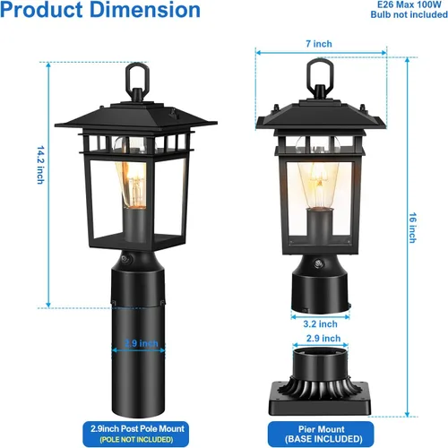 Vista 6 de Luces de poste para exteriores del atardecer al amanecer, lámpara de detección automática de aluminio y vidrio inastillable, iluminación resistente