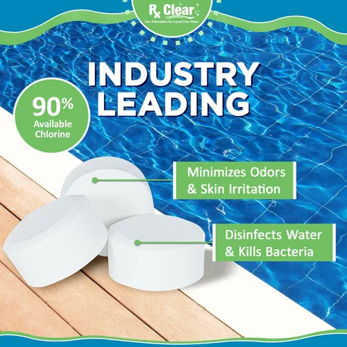 Vista 4 de Rx Clear Tabletas de cloro de 1 pulgada 5 libras Usar tabletas como bactericida, algicida y desinfectante en piscinas Estabilizadas, de larga