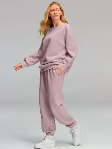Vista 4 de AUTOMET Conjunto de 2 piezas para mujer, sudadera de gran tamaño, pantalones deportivos holgados con bolsillos