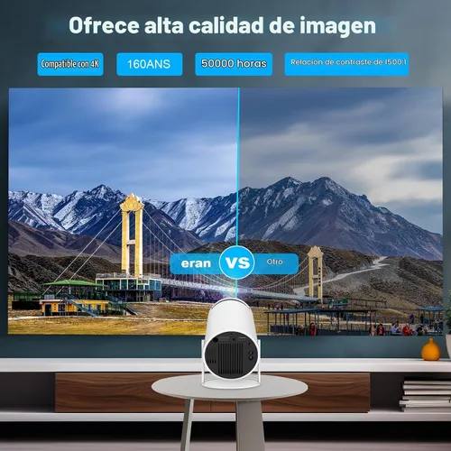 Vista 3 de HY300 PRO MINI proyector, proyector portátil, compatible con 4K 1080P con doble banda WIFI6 5G inalámbrico 5.0 Bluetooth Android 11, 180° giratorio