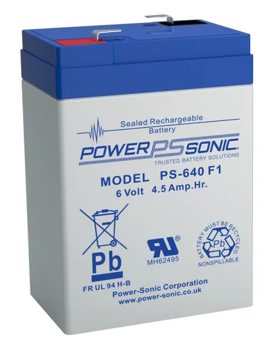 Batería de plomo ácido sellada recargable Power-Sonic PS-640 6V 4.5 AH @ 20-hr. 6V 4.1 AH @ 10-hr