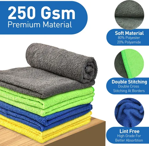 Vista 2 de Paño de limpieza de microfibra - Paquete de 12 - 4 colores surtidos - 12 x 12 pulgadas - Toalla de microfibra versátil y lavable para automóviles
