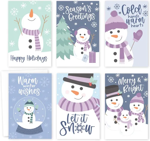 Paquete de 24 tarjetas de Navidad con sobres, tarjetas navideñas en blanco a granel, tarjetas de felices fiestas, tarjetas de feliz Navidad (muñecos