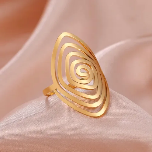Vista 3 de Dreamtimes Anillo geométrico de remolino, anillo de espiral, trenzado estilo envoltura para mujer, acero inoxidable, exagerado, ajustable, anillo