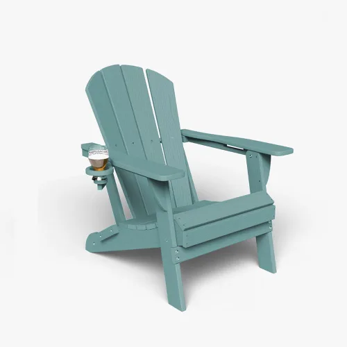 Vista 17 de Sillas plegables Adirondack con portavasos, juego de 4 sillas de plástico HDPE para exteriores, resistentes a la intemperie, aspecto de madera real