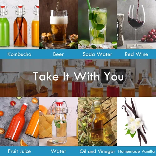 Vista 7 de YEBODA Botellas abatibles de 16 onzas, botella de cerveza de vidrio con sello de goma hermético, tapas abatibles para elaboración casera