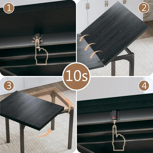 Vista 8 de HUAHUU Juego de mesa de comedor para 4, juego de mesa de cocina extensible con cojines y sillas, conjunto de 4, mesa de comedor rectangular con Negro