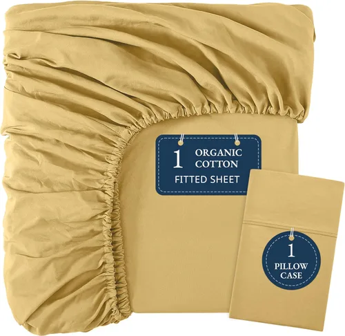 Vista 51 de LANE LINEN - Sábana bajera 100% de algodón orgánico, tamaño Queen, 2 fundas de almohada, tejido percal suave, transpirable, apta para colchones