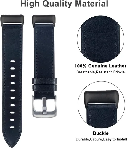 Vista 3 de Nigaee Leather Bands Compatible with Fitbit Charge 5,Replacement Genuine Leather Straps for Women Men,Soft Leather Adjustable Watch Band Replacement
