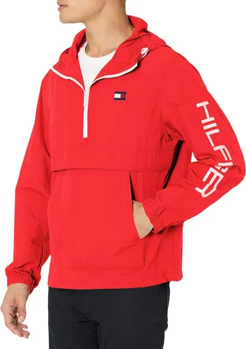 Tommy Hilfiger - Chaqueta rompevientos con capucha para hombre, estilo retro, ligera, resistente al agua