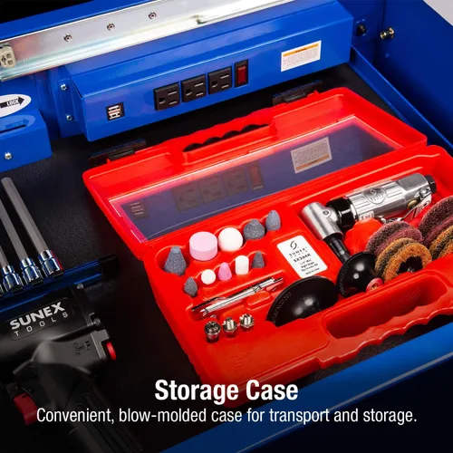 Vista 5 de SUNEX TOOLS SX264K, kit de mini amoladora neumática de ángulo recto de 1/4 pulgadas con regulador de velocidad, acelerador de seguridad