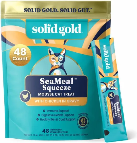 Vista 14 de Solid Gold Golosinas lamibles para gatos - Golosinas saludables con ingredientes limitados de pollo SeaMeal™ exprimibles para gatos