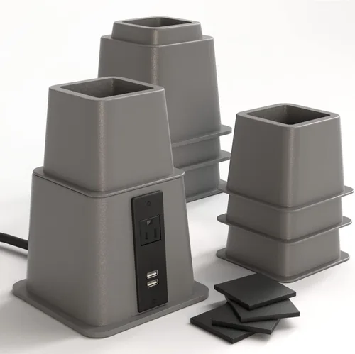 Vista 13 de Home Intuition Elevadores de cama ajustables resistentes de 3, 5 u 8 pulgadas, paquete de 4 (negro con USB)