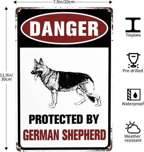 Vista 3 de Señal de Cuidado con el Perro Señales de Advertencia para Valla Señal de Pastor Alemán Alemán al Aire Libre Señales para Casa 20,32x30,48 Centímetros