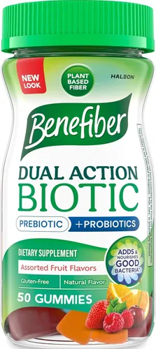 Benefiber - Gomitas de fibra con surtido de frutas para una sana digestión. Suplemento prebiótico y probiótico con sabores naturales de frutas, 50