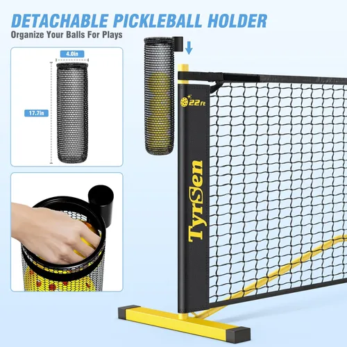 Vista 3 de Portable Pickleball Net for Driveway, 22 FT Regulation Size & 11 FT Half Court Size Pickle Ball Net with Ball Collector, 2-in-1 Pickle Ball Net with
