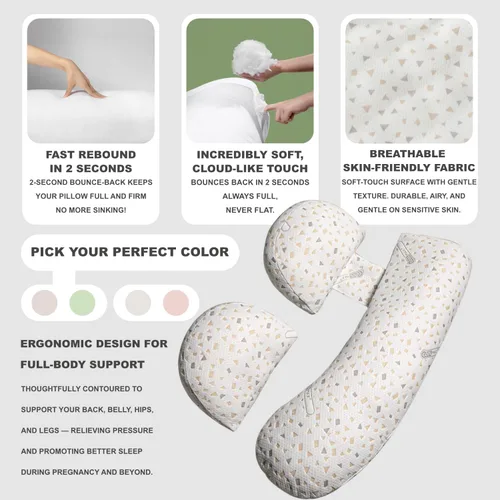 Vista 2 de Almohada de embarazo para mujer, almohada de maternidad de cuerpo completo para soporte de espalda y cadera, funda suave extraíble para comodidad