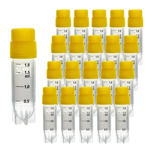 Vista 8 de 0.1 fl oz 25 piezas crioviales plásticos, frascos de laboratorio de rosca externa con tapas azules, tubos de laboratorio con código de barras lateral