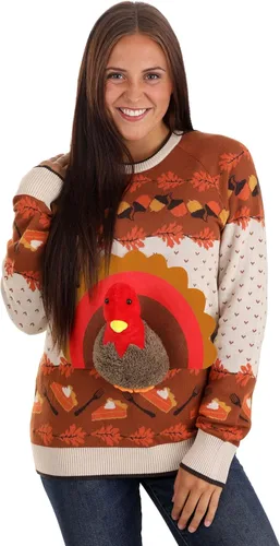 Vista 7 de 3D Turkey Ugly Holiday Sweater for Adults, Thanksgiving Funny Bird Sweater