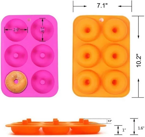 Vista 4 de Juego de 2 moldes de silicona para galletas de 6 cavidades, molde antiadherente para donas, bandeja para hornear de tamaño completo, bandeja