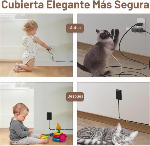 Vista 3 de Cable de extensión de enchufe plano de 3 pies con corrector de salida ultrafino con kit de corrector de cable, regleta de alimentación de 3 tomas