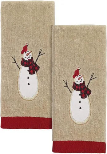 Avanti Linens - Toallas de dedos, suaves y absorbentes, bordadas, decoraciones navideñas, juego de 2 (colección de muñeco de nieve)