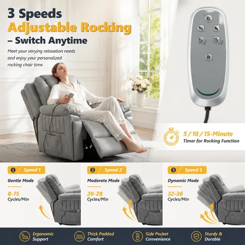 Vista 3 de Silla reclinable mecedora eléctrica automática con 3 velocidades Gris