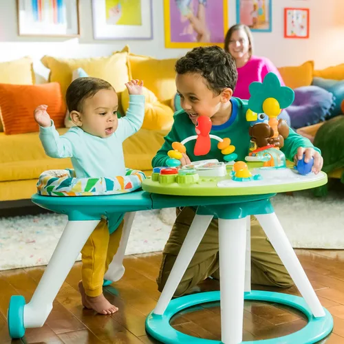 Vista 6 de Bright Starts Around We Go - Andador para bebés 2 en 1, centro de actividades y mesa Discovery, Tropic Cool, a partir de 6 meses