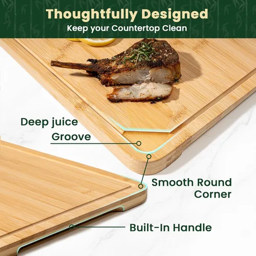 Vista 5 de Heimlove Mini tabla de cortar de bambú de 9 x 6 pulgadas, pequeñas tablas de cortar de madera para charcutería de cocina con ranura para jugo
