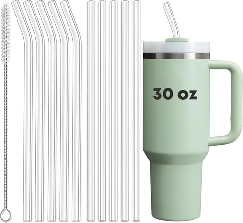 Vista 11 de ALINK Paquete de 10 popotes reutilizables transparentes para jarra Stanley de 20 oz y 14 oz, popotes de plástico duro Tritan para Yeti Rtic de 30