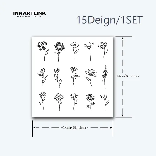 Vista 4 de INKARTLINK Tattoo Tech, 9 Diseños/1 Hoja Tatuajes Semipermanentes Pequeños, Tatuajes Temporales, Duración de 1-2 Semanas, Impermeables, Aspecto Flor