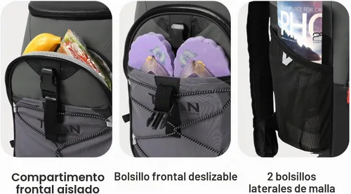 Vista 5 de [Usado] Mochila enfriadora Titan para 24 latas, mantiene el hielo hasta 2 días Gris Piel de Tiburón