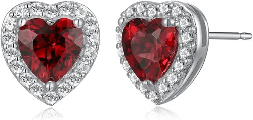 Vista 11 de Amazon Essentials Aretes de plata de ley con halo de corazón de zafiro blanco, (anteriormente colección Amazon)
