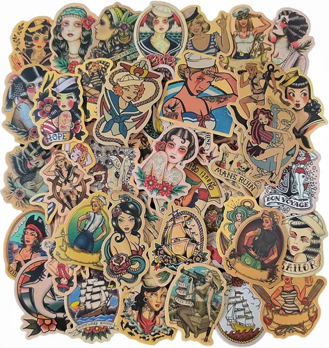 Vista 8 de Calcomanías vintage, paquete de 100 calcomanías de vinilo impermeables para botellas de agua, portátiles, coches, patinetas, decoración de cuevas
