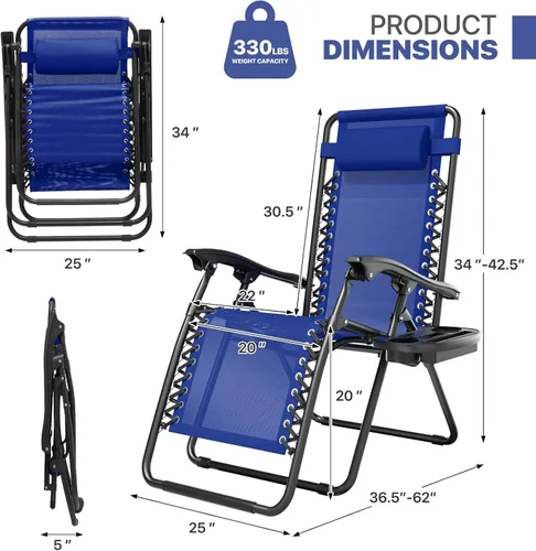 Vista 15 de Magshion Zero Gravity - Juego de 2 sillas reclinables para patio al aire libre con bandeja lateral, reclinables ajustables antigravedad