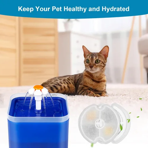 Vista 6 de Filtros de fuente de agua para gatos, acero inoxidable de 84 onzas, luz nocturna LED, 8 paquetes