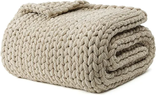 Vista 20 de YnM Manta con Peso de Chenilla, Diseño de Punto Grueso Hecho a Mano, Suave y Acogedora, Regula la Temperatura y Transpirable, Manta Lavable a