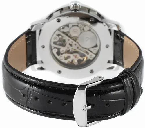 Vista 4 de Reloj de pulsera mecánico de moda para hombre y niño, esfera transparente con diseño de esqueleto, correa de cuero, reloj automático de cuerda