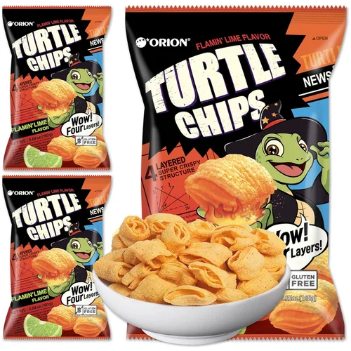 Vista 8 de K-Munchies Orion Turtle Chips – Bolsa grande de 3 x 160 gramos de sabor a caramelo con sabor a palomitas de maíz, chips coreanos grandes