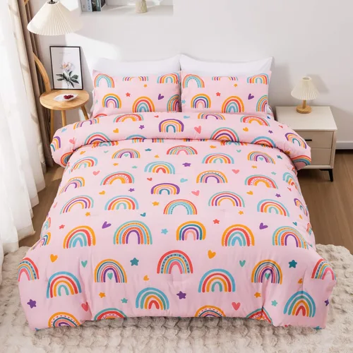 Vista 21 de Btargot Juego de edredón de 3 piezas para niños con 2 fundas de almohada, corazones de amor de dibujos animados, soles y estrellas, juego de ropa