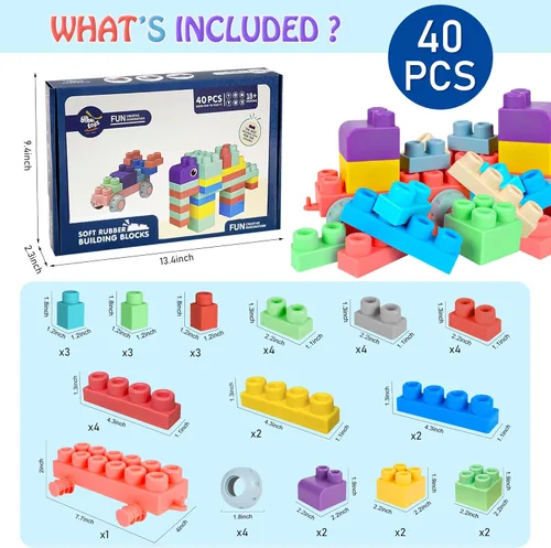 Vista 7 de Bloques de construcción suaves para niños pequeños, bloques de construcción grandes apilables para bebés de 6 meses en adelante, regalos Stem