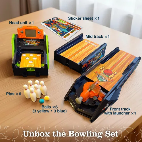 Vista 8 de Juego de Bola de Callejón — Juego de Mesa Electrónico de Rodar y Puntuar, Puntuación Automática con Luces y Sonido, Lanzador con Manija — 1-2