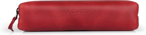 Vista 2 de Londo Lápiz y estuche de cosméticos con cremallera de cuero genuino Rojo