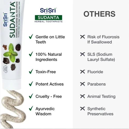 Vista 8 de Sri Sri Tattva Sudanta - Pasta de dientes de carbón - SLS, pasta de dientes herbales sin flúor con neem y hierbas ayurvédicas, blanqueamiento dental
