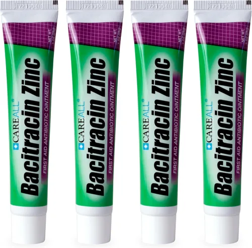 CareAll Ungüento antibiótico de zinc con bacitracina de 1 onza (paquete de 4). Ungüento de primeros auxilios para prevenir y curar infecciones para